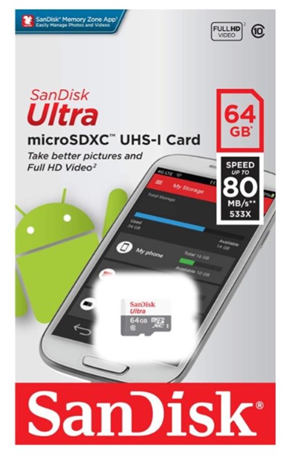 Memoria Micro SD 64gb Sandisk Clase 10