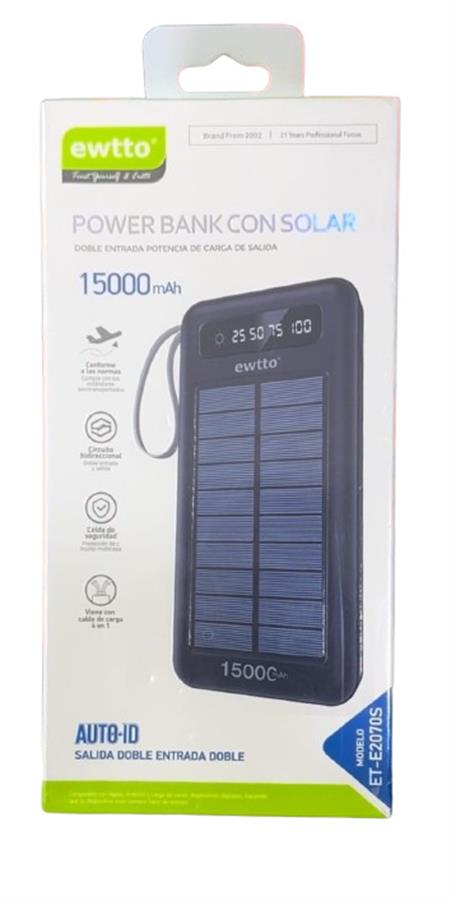 Cargador Portatil Solar 15000mAh Et-e2070s Ewtto