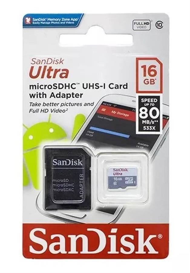Memoria Micro SD 16gb Sandisk Clase 10
