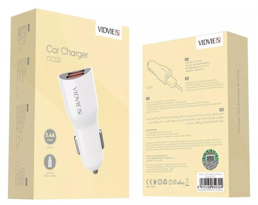 Cargador para Auto Lightning Dual Usb Vidvie Cc02