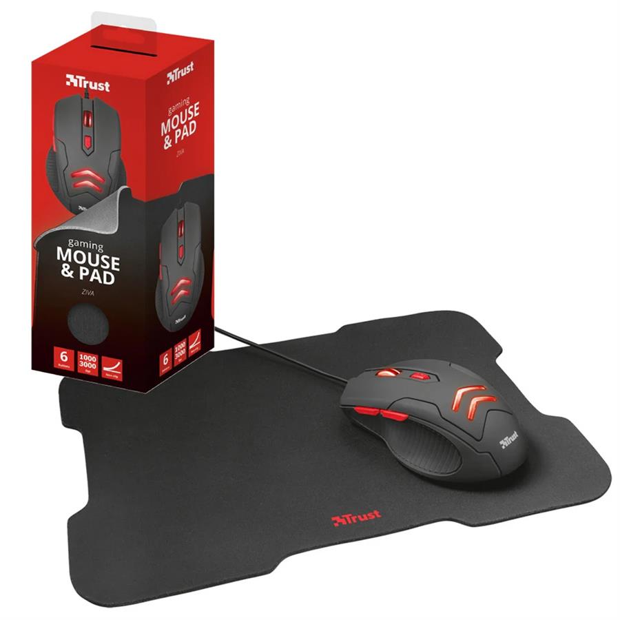 Kit Mouse Gamer + Pad Trust Ziva 2en1