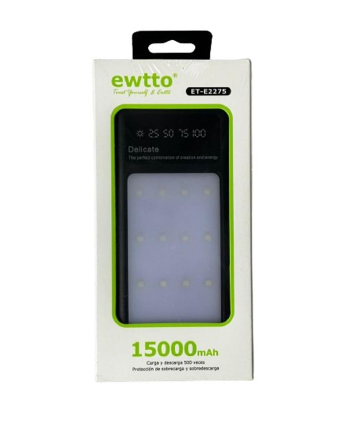 Cargador Portatil 15000mAh / Panel Led 2en1 Ewtto Et-e2275