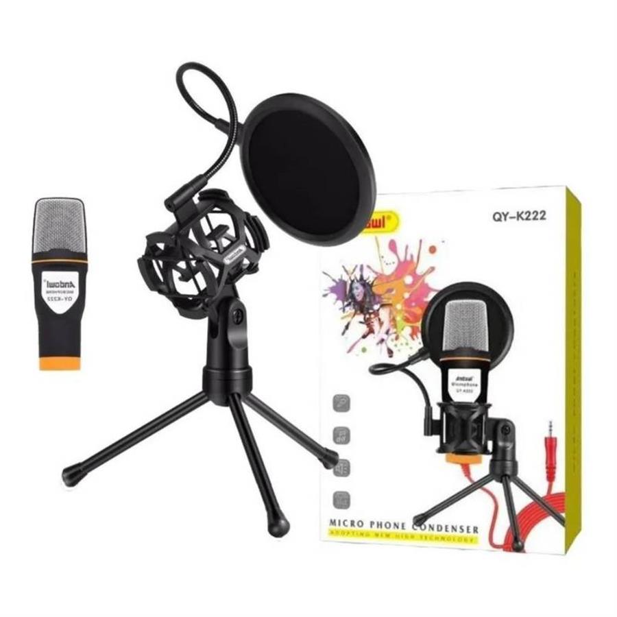 Microfono Condensador Kit Tripode + Antipop - Cable 3.5mm Andowl QY-K222