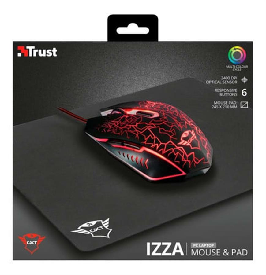 Kit Mouse Gamer + Pad Trust Izza 2en1