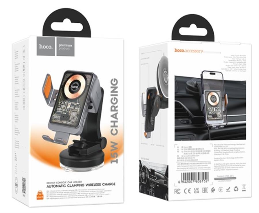 Soporte de Auto para Celular - Carga Inalambrica / Ajustable con Ventosa Hoco Hw8